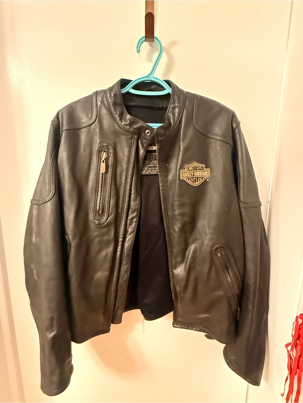 Harley-Davidson Black Leather Bomber Jacket with Gold Logo
